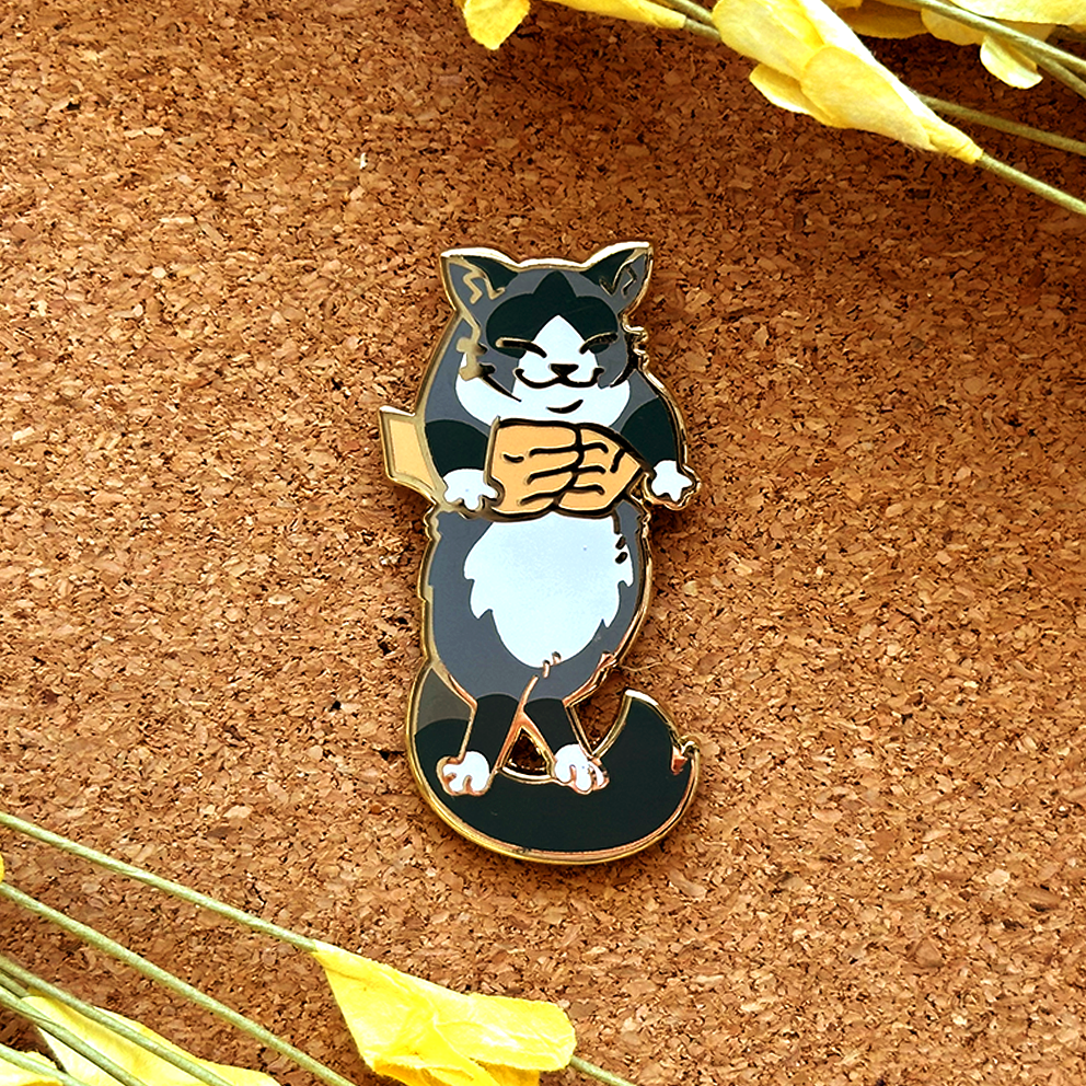 Pin's en émail avec chat qui traîne